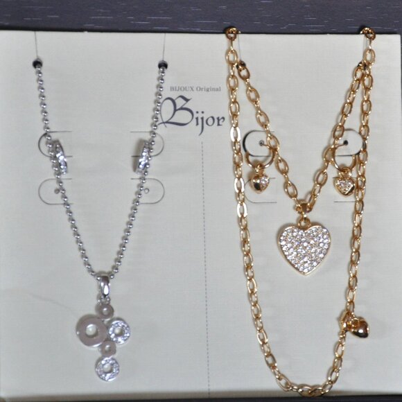 Bijoux, Bijor Earing Necklace Jewelry Set Silver & Gold Tone Rhinestone Accents - Picture 1 of 4